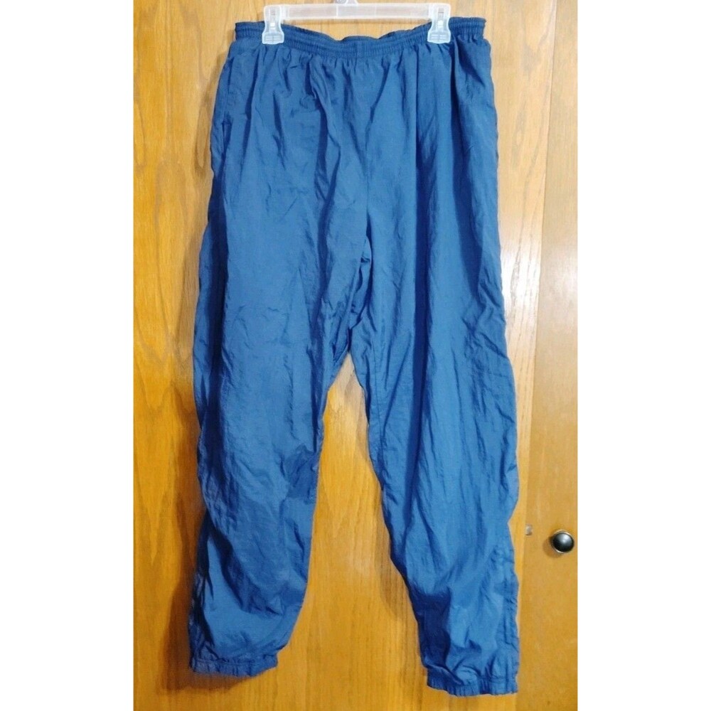 Vintage Nike Pants Size Large Blue Nylon Elastic Waist Warm Up Track Lined 90s